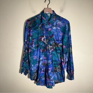 VINTAGE PUNCH silk art deco flowy oversized button up blouse M